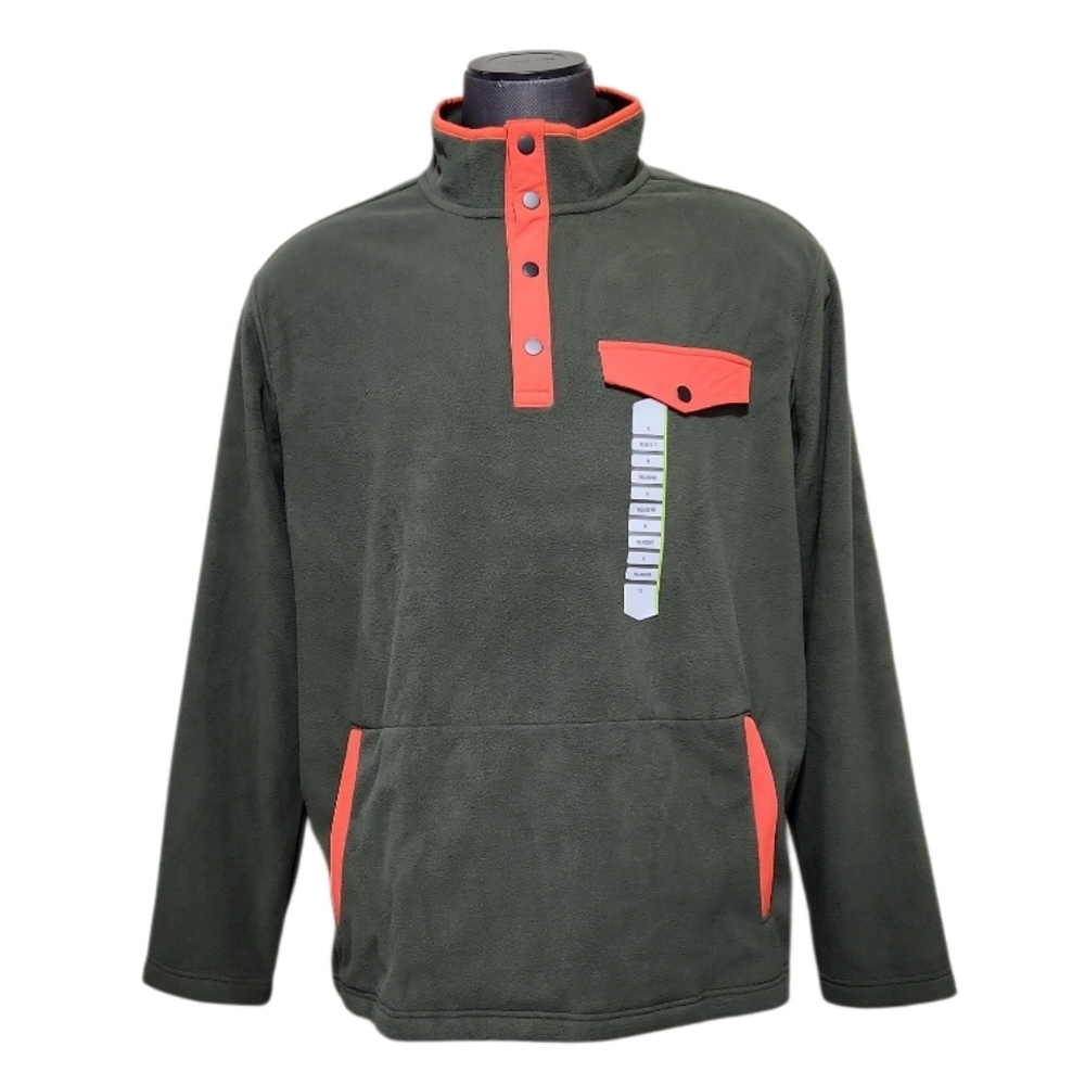 Duluth Men's Doubleback Fleece Mock Pullover Kangaroo Pocket Deep Sage/Orange XL